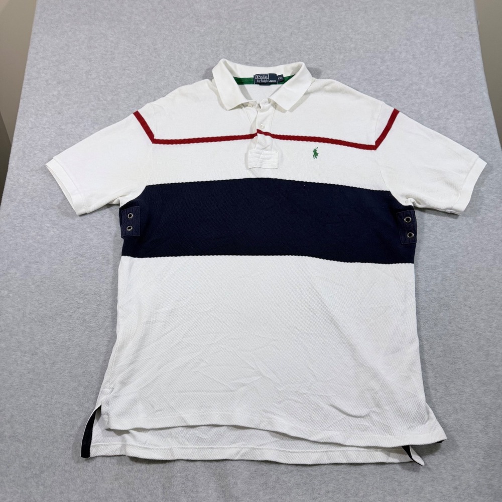 Polo Ralph Lauren Polo Shirt Men XXL White Striped Good Short Sleeve Cotton - Picture 5 of 10